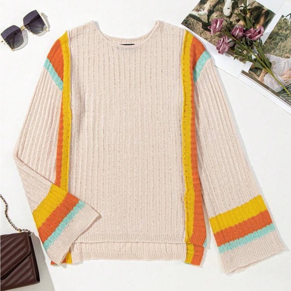 Luxe Color Block Long Sleeve Knit Sweater Top - Picture 6 of 10